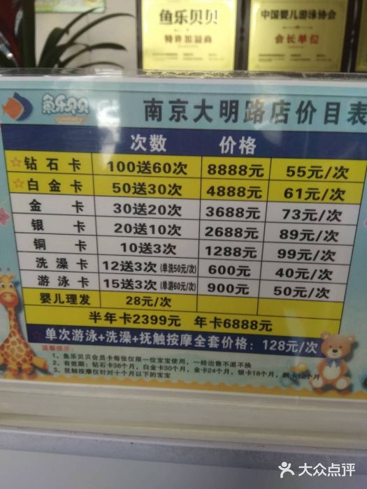 鱼乐贝贝婴幼儿水育馆(大明路店)价目表图片