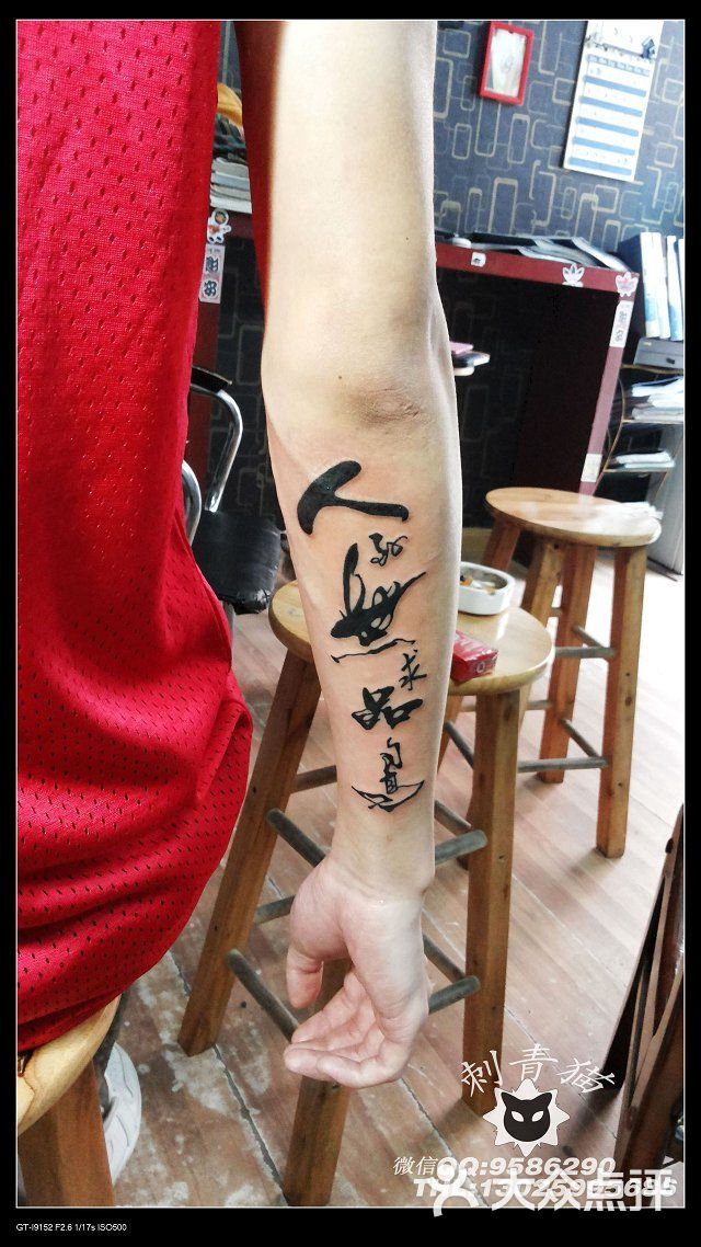 九纹龙纹身馆书法字体纹身,广西北海纹身刺青猫纹身图片 - 第648张