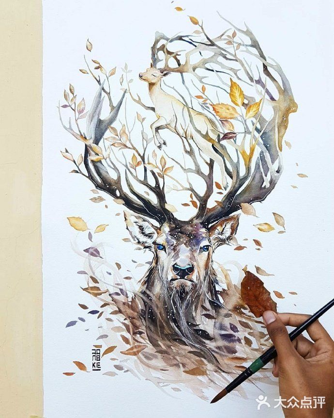 分享一组超级唯美的水彩画鹿的作品
