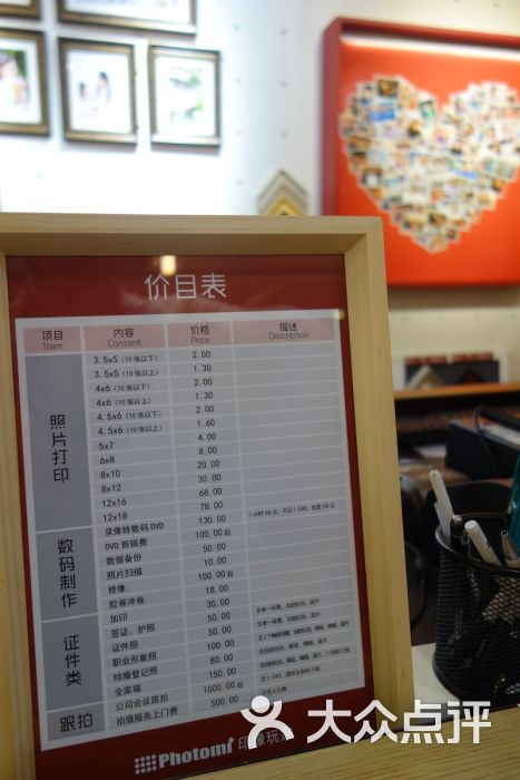 冲印及证件照价目表