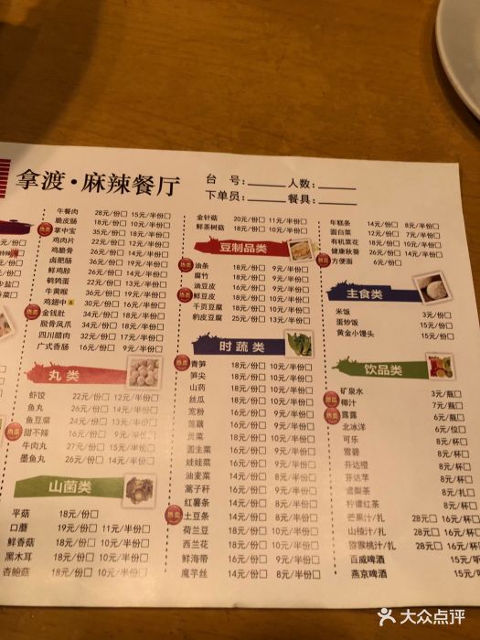 拿渡麻辣香锅(望京商业中心店)菜单图片