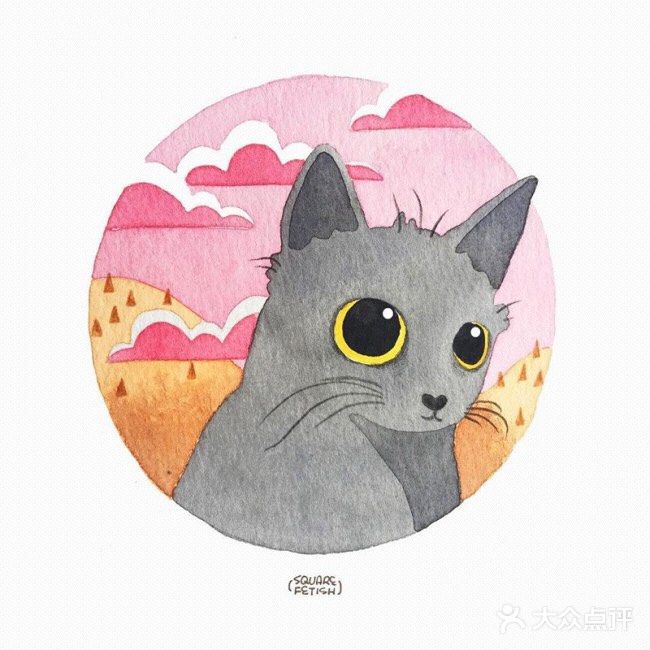 能当头像的水彩猫咪手绘插画