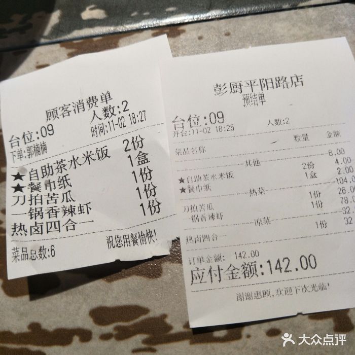彭厨(平阳店)--价目表-账单图片-太原美食-大众点评网