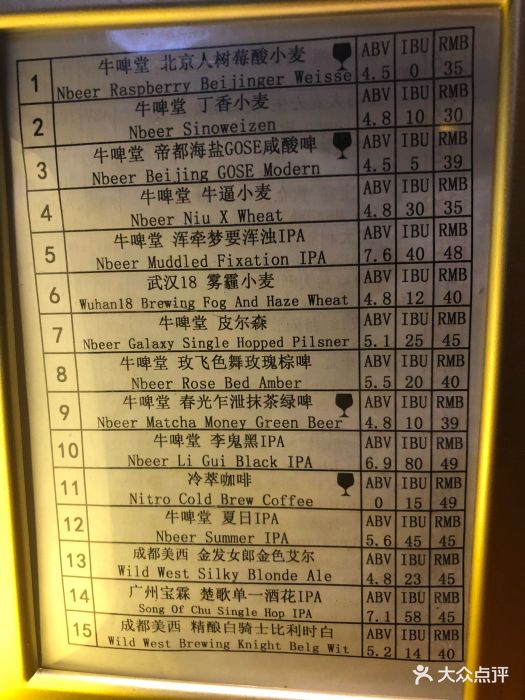 nbeerpub牛啤堂精酿啤酒餐吧-价目表-菜单图片-福州美食-大众点评网