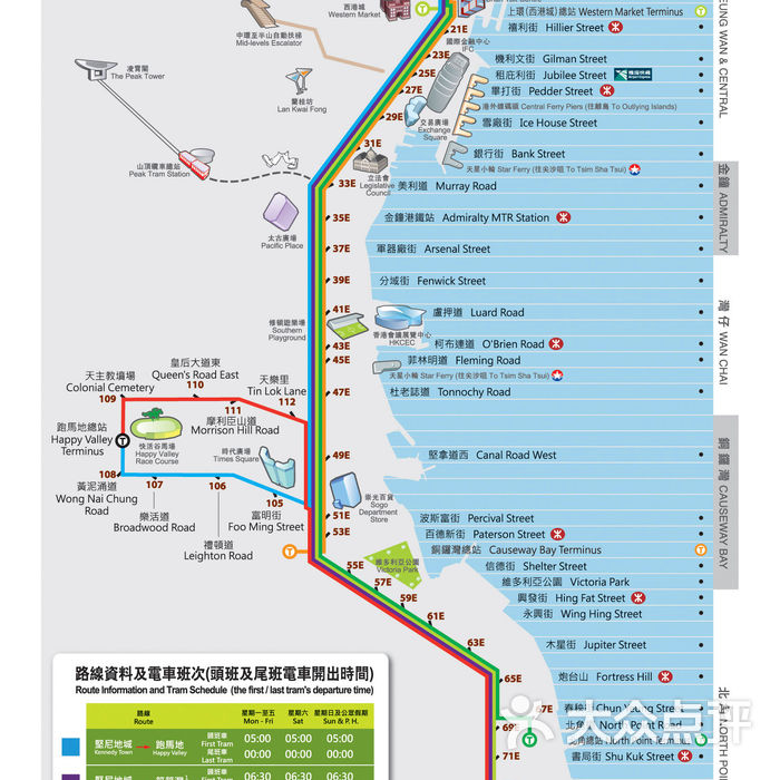 香港有轨电车 叮叮车线路图