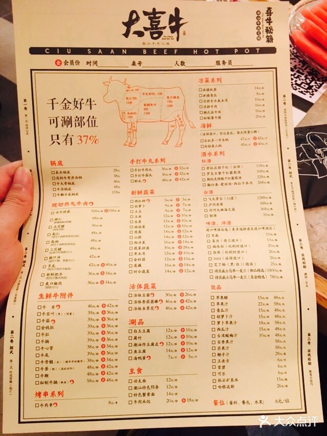 大喜牛潮汕牛肉火锅(金山融侨店)--价目表-菜单图片