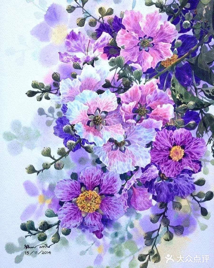 简单唯美的紫色水彩花画