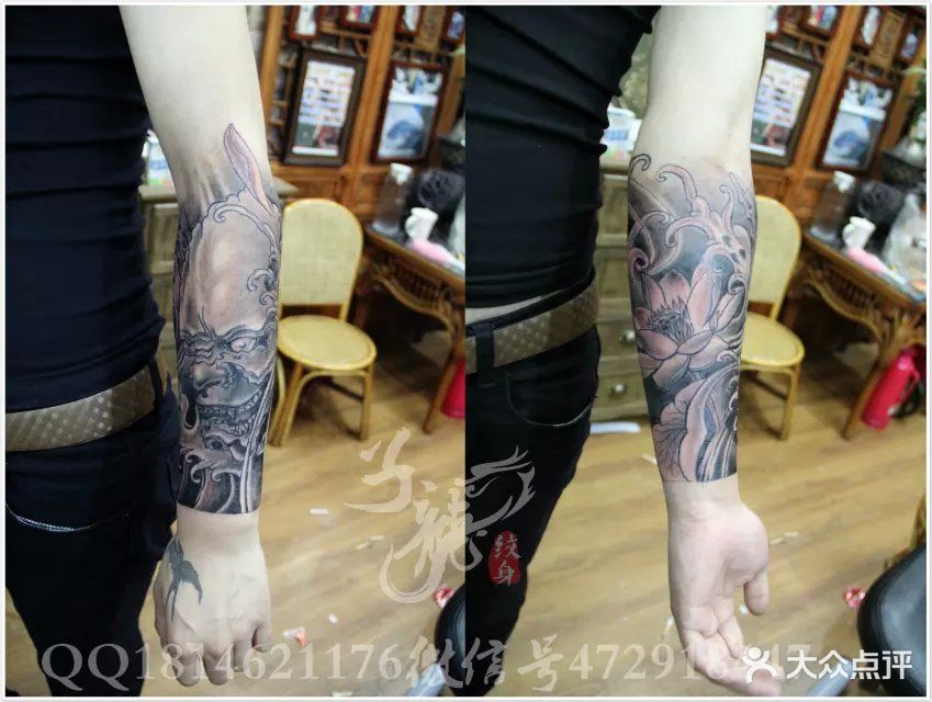 包小手臂般若荷花纹身