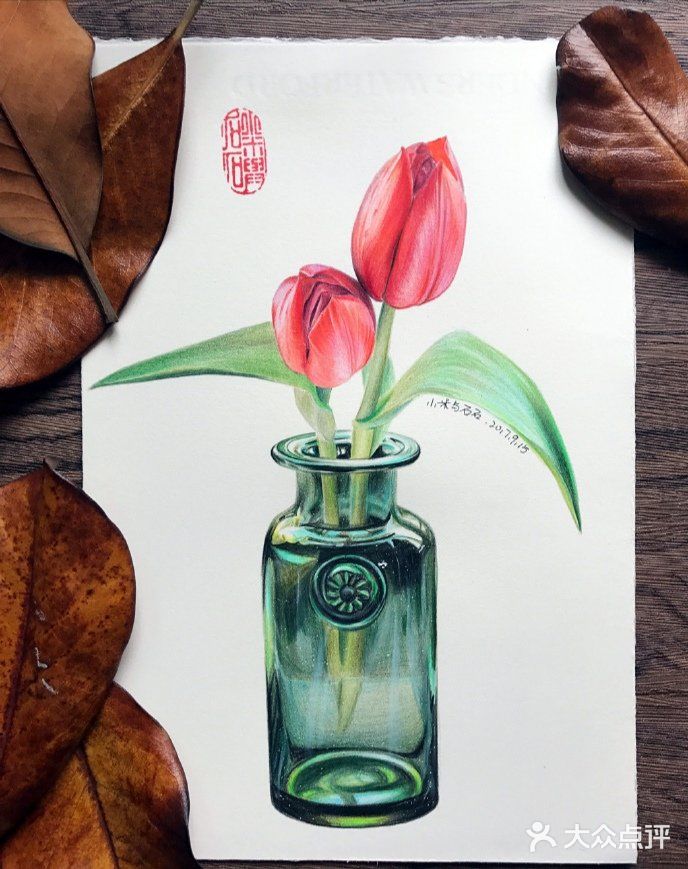 可临摹六种花与花瓶的彩铅画作品欣赏亲亲亲亲