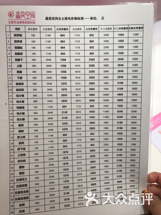 晶奕空间专业脱毛连锁机构(深圳国贸店)价目表图片 - 第8张