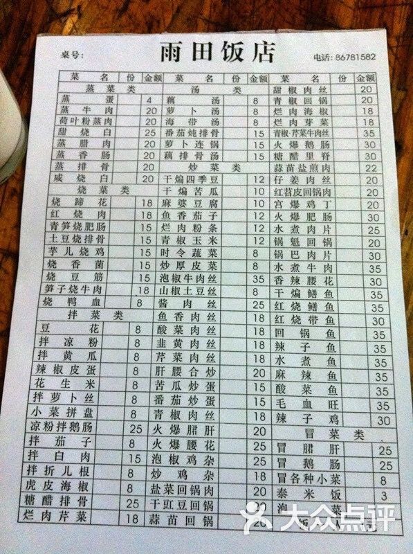 雨田饭店菜单图片-北京川菜/家常菜-大众点评网