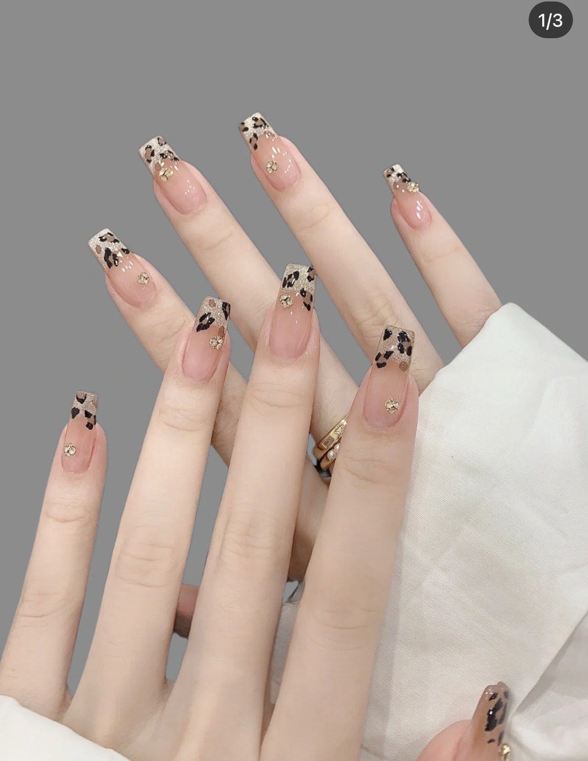 豹纹法式猫眼美甲