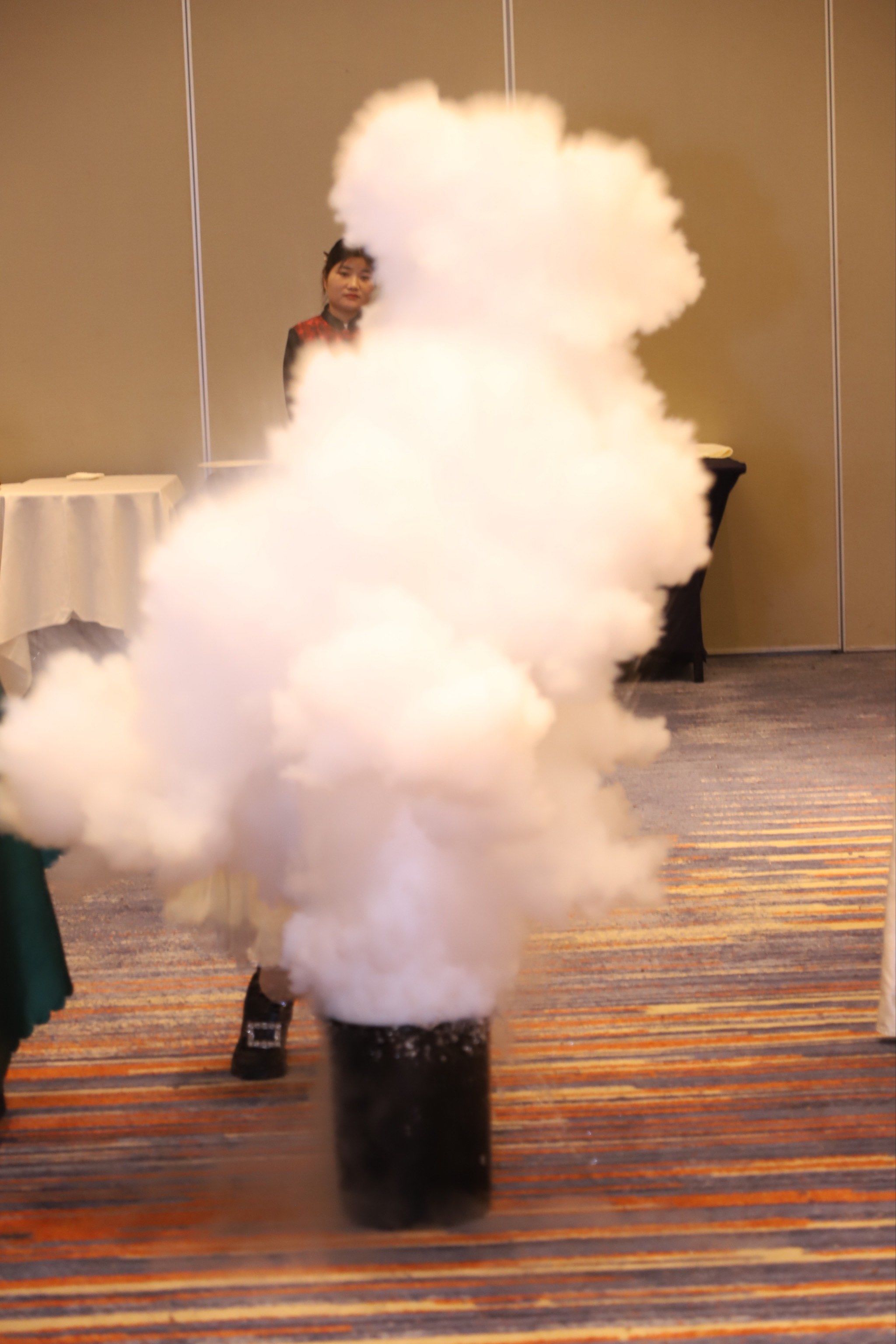 原来是科学实验表演,最压轴的一个节目,就是这个烟雾腾腾的效果