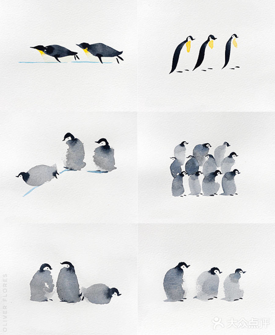 水彩笔中的企鹅🐧，可爱极了[亲亲]！
