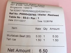 账单-新加坡Zam Zam餐馆