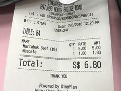 账单-新加坡Zam Zam餐馆