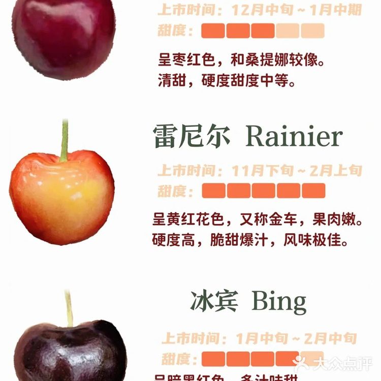 常见车厘子｜甜度大小｜一看就懂了
