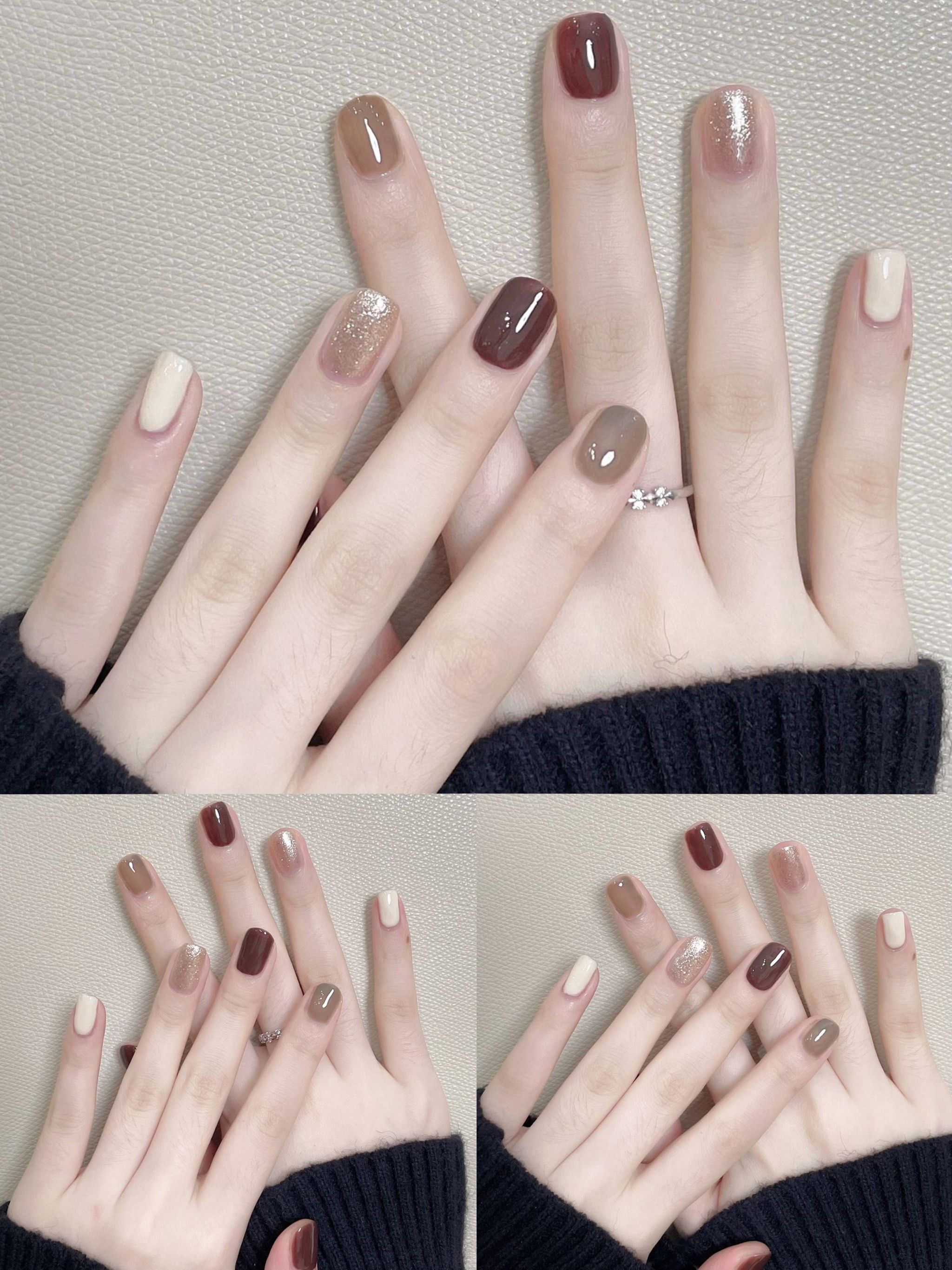 秋季显白跳色气质简约美甲