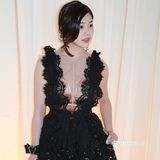 陈妍希的一袭黑色蕾丝小礼裙简直太美了