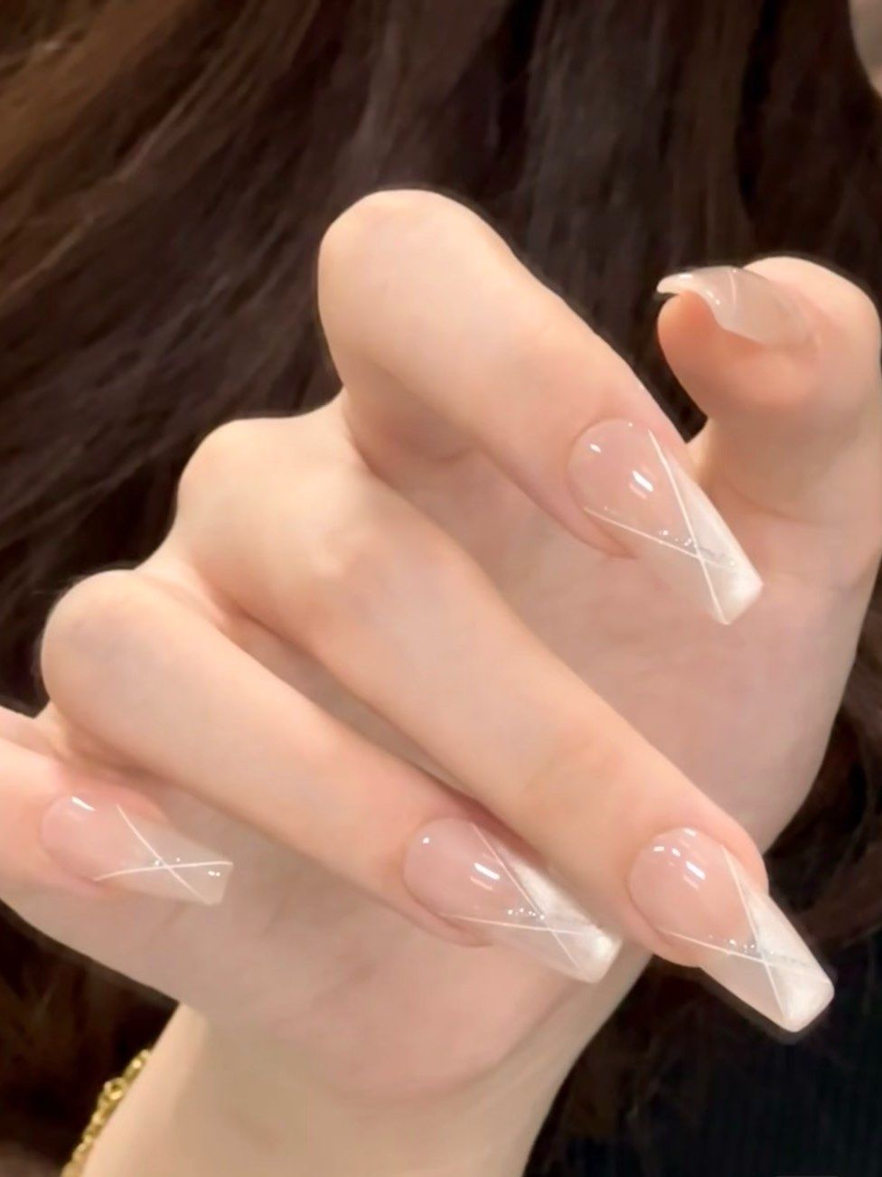 交叉法式线条美甲