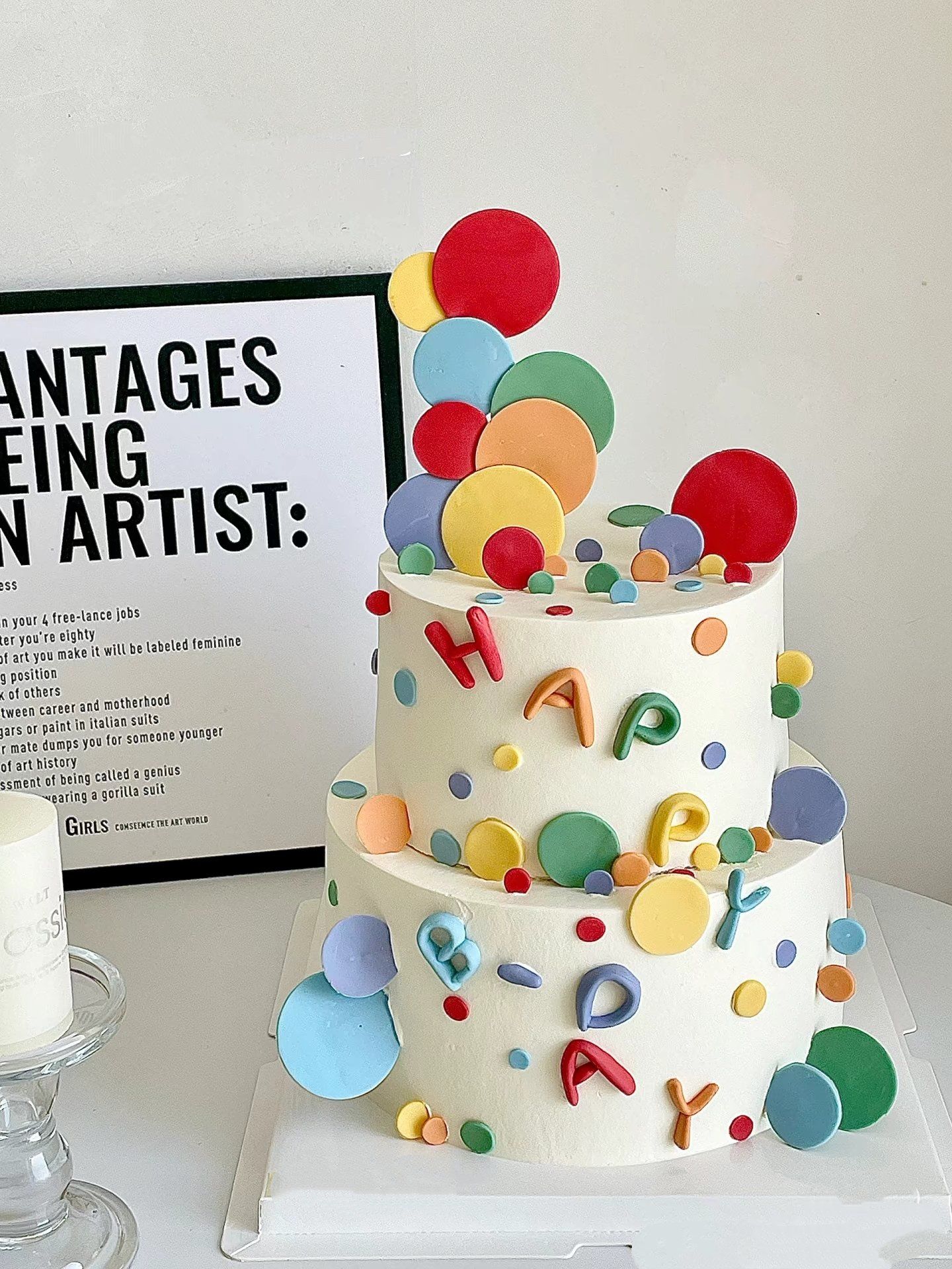 创意多巴胺彩色双层蛋糕