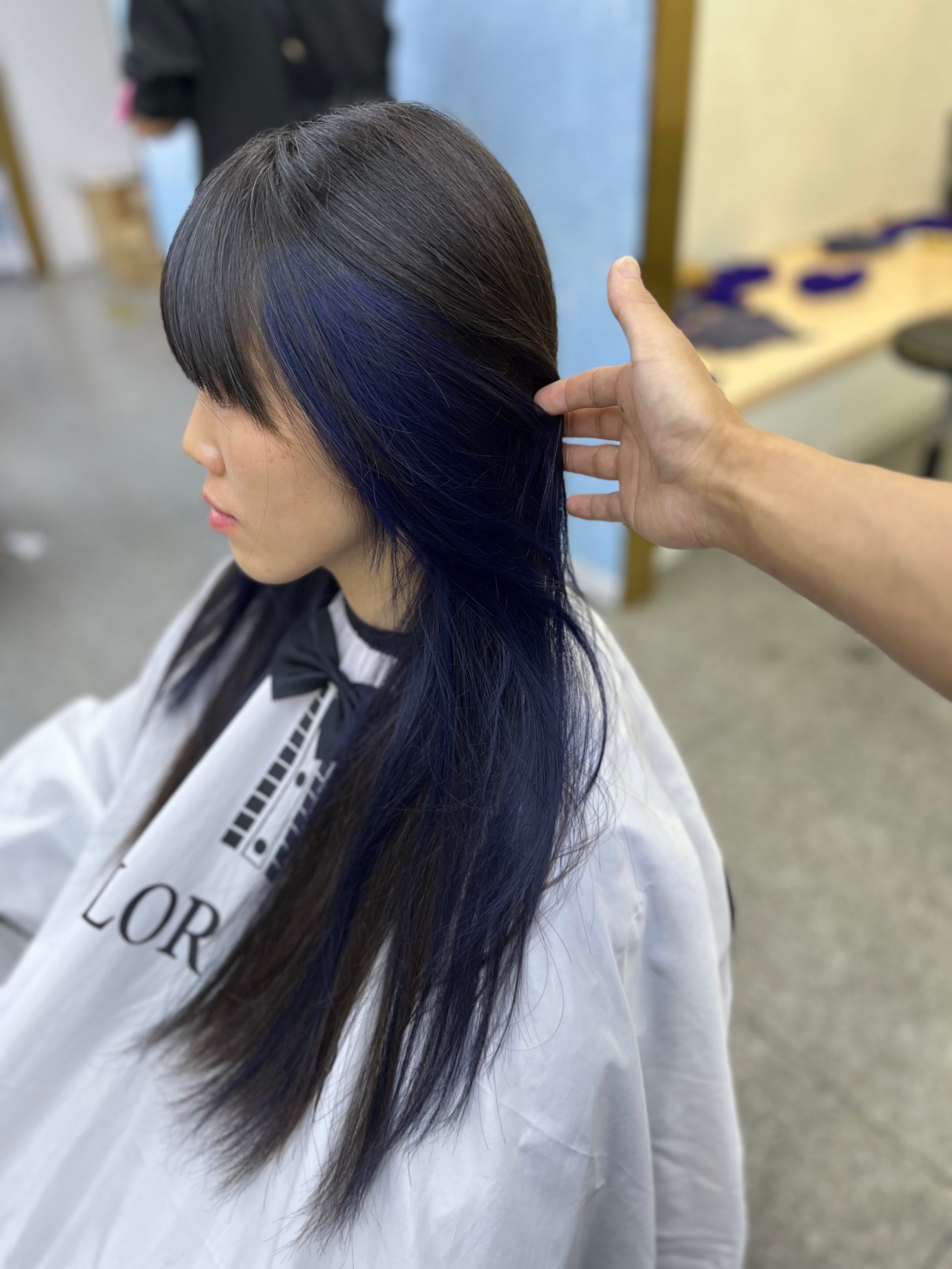 蓝黑挂耳染