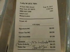 账单-Lady M Cake Boutique(麦迪逊大道店)