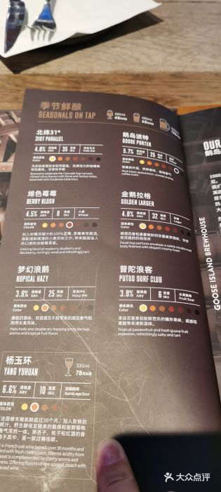 Goose Island Brewhouse鹅岛精酿啤酒餐厅菜单图片
