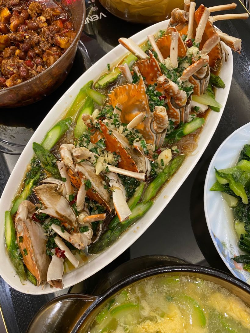 葱油红膏梭子蟹|不会做海鲜?葱油来帮你