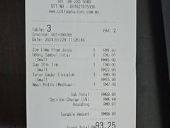 账单-Cottage Spices Nyonya Restaurant