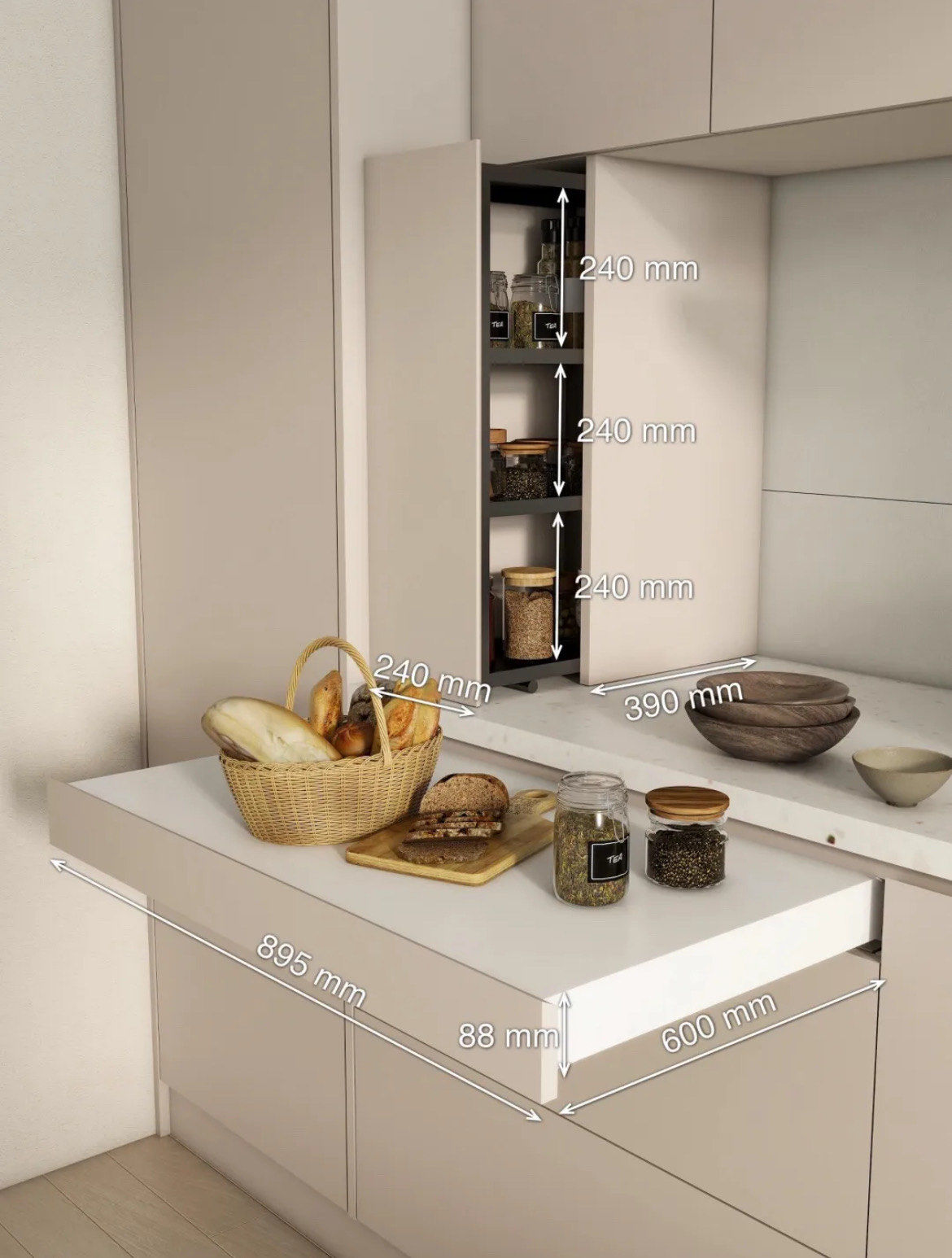 厨房收纳设计巧思.隐形推拉调料柜