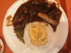 茄子盖饭-大拇指煎蛋饭