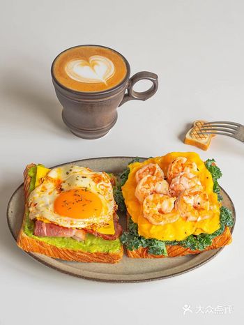 brunch双拼开放式三明治&热拿铁