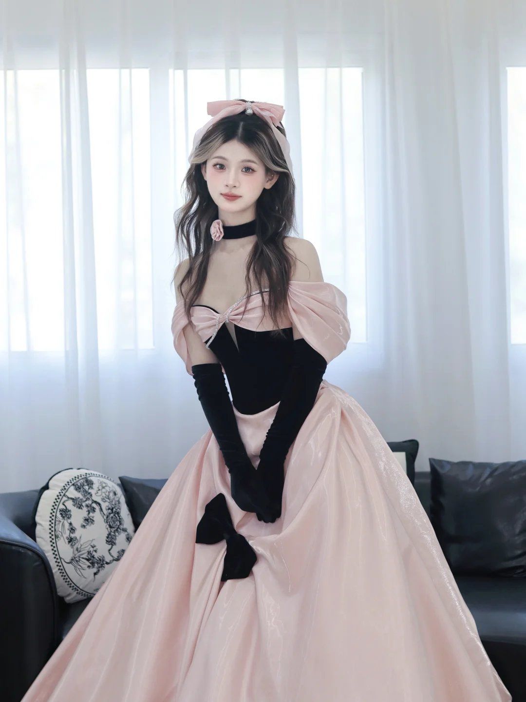 粉色抹胸缎面晚礼服法式成人礼公主裙出租