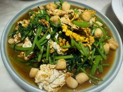 茼蒿鸡蛋炒贝丁-日丰园海肠水饺·老字号大连海鲜(和平广场店)