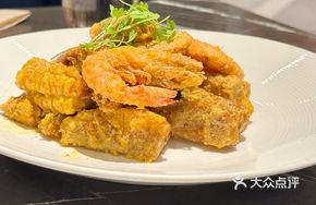 Salted Egg Yolk Pumpkin Sweet Corn Baked Shrimp