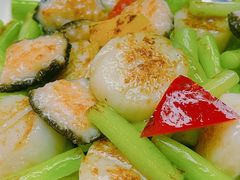 煎让羊肚菌炒元贝皇-世博源公馆·本帮融合菜·主题包厢·江景餐厅