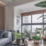 89㎡现代简约，喜欢他家客厅，投影、书架、绿植...