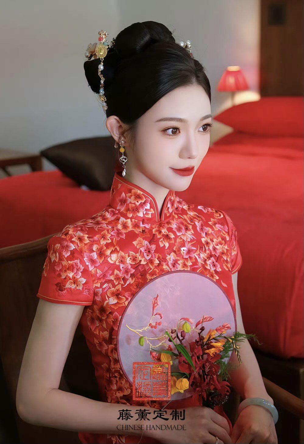 新娘旗袍  桃花纹海派旗袍