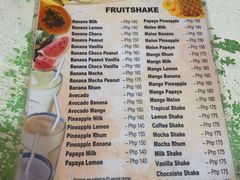 菜单-Jonah's Fruit Shake & Snack Bar