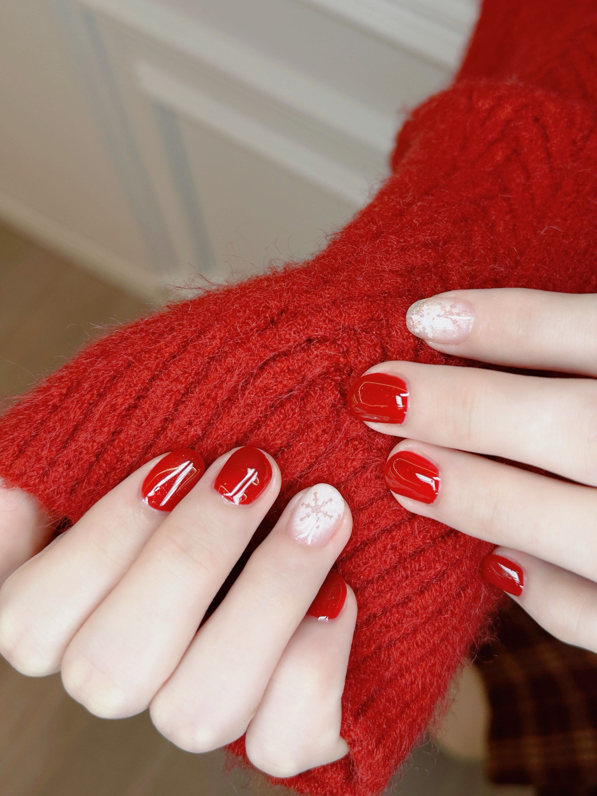 🎄✨圣诞特辑美甲来啦!红色系美甲邂逅白色雪花