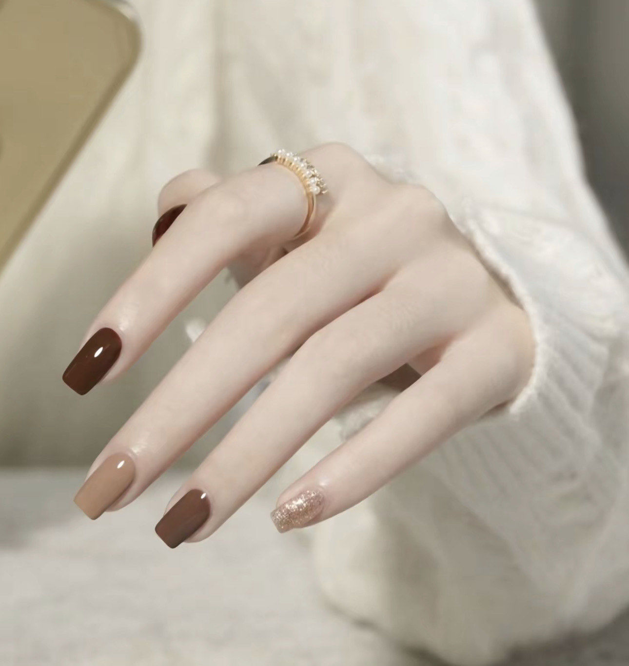 短甲纯色跳色美甲