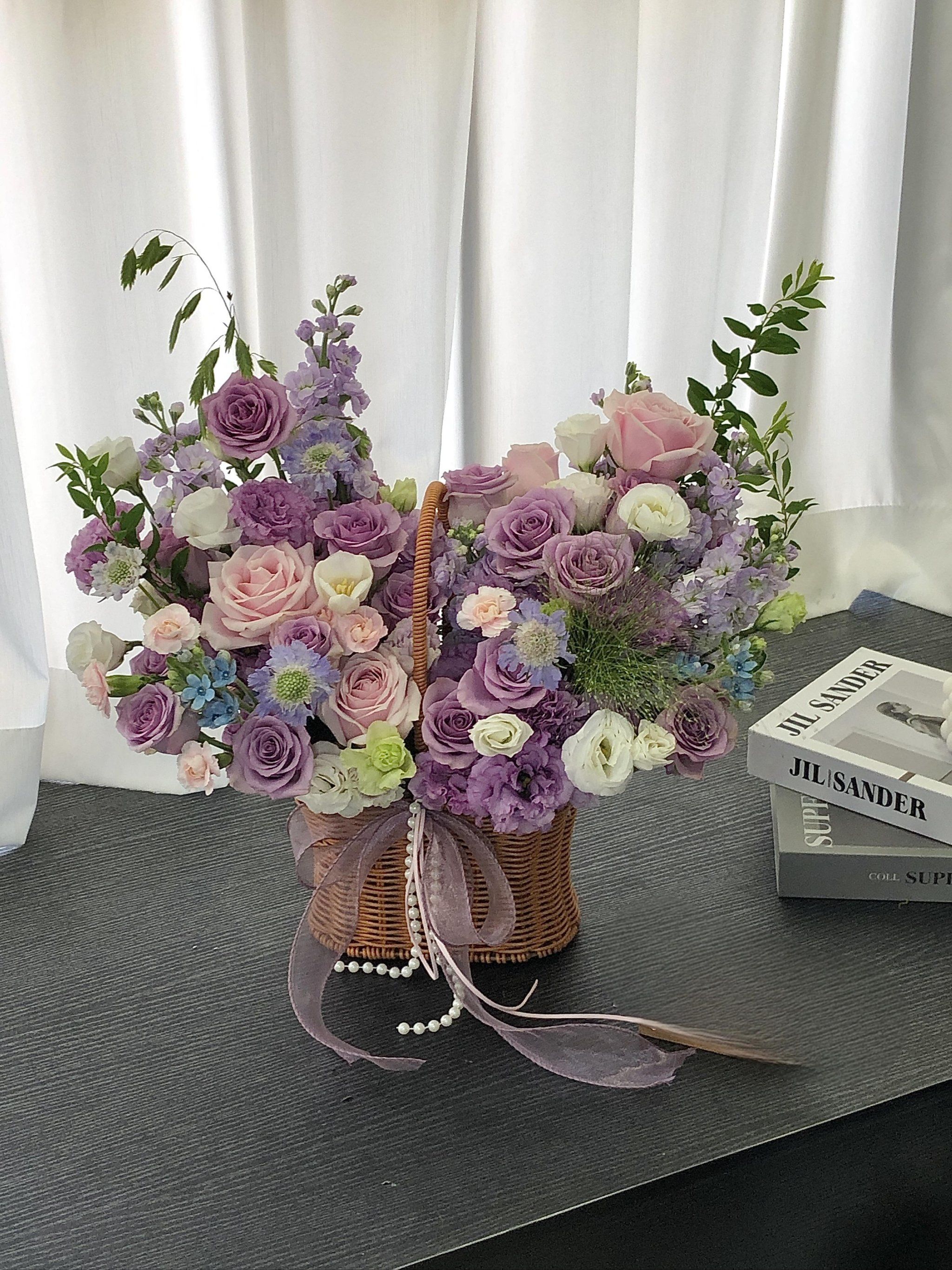 紫色系开业手提花篮#紫色系花束#开业仪式#定制花礼#花艺设计#银川