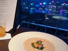 明太子豆乳湯配海膽，配上日本押麥及魷魚-Aqua