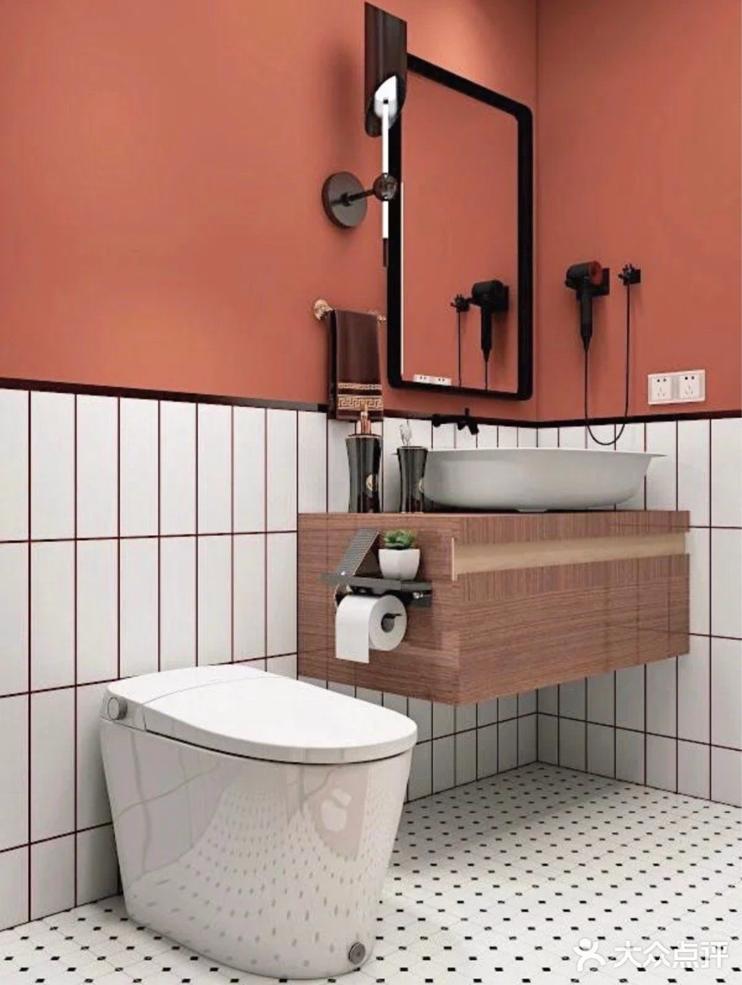 浴室柜和浴室镜就选了一款比较简单,体积 也比较小的