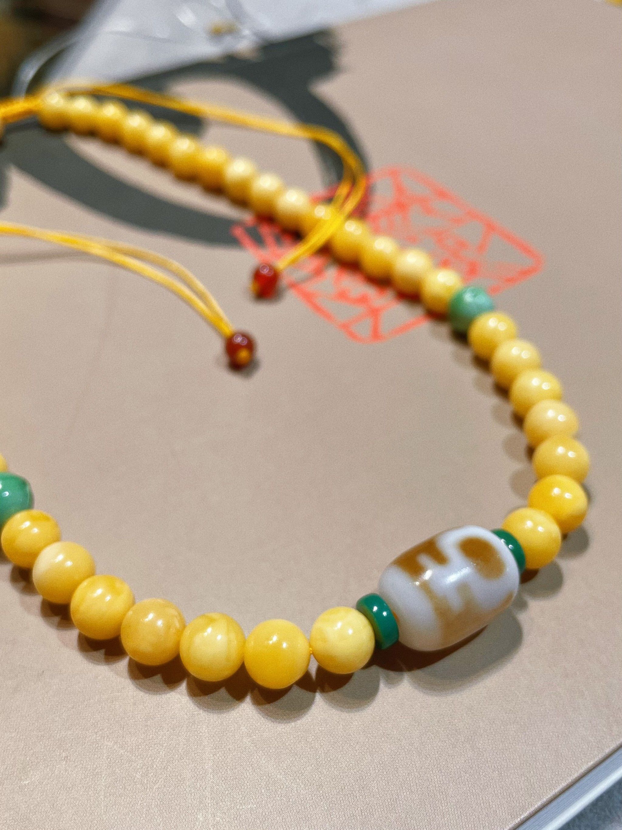 私人订制蜜蜡天珠锁骨链