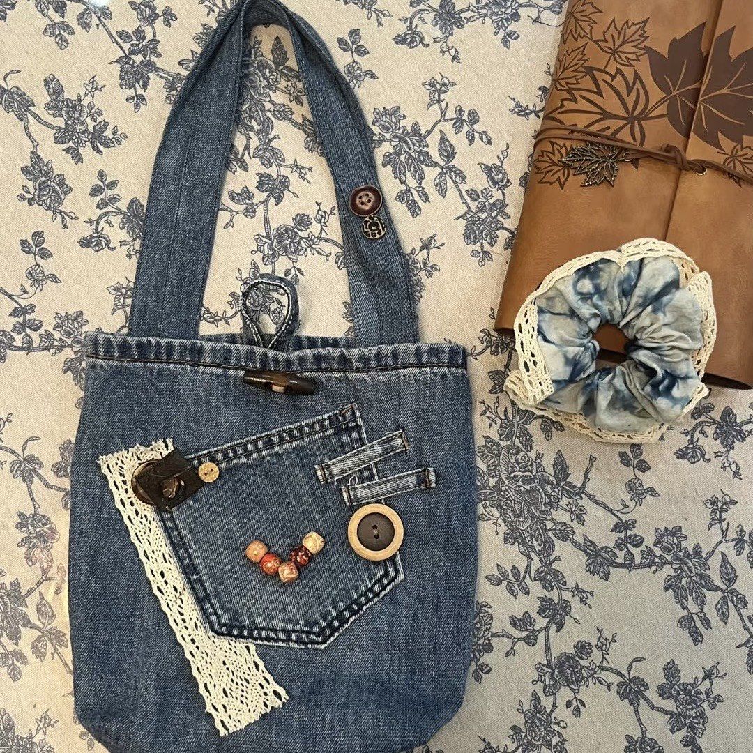 👖废旧牛仔裤大改造!手工牛仔手提包✨