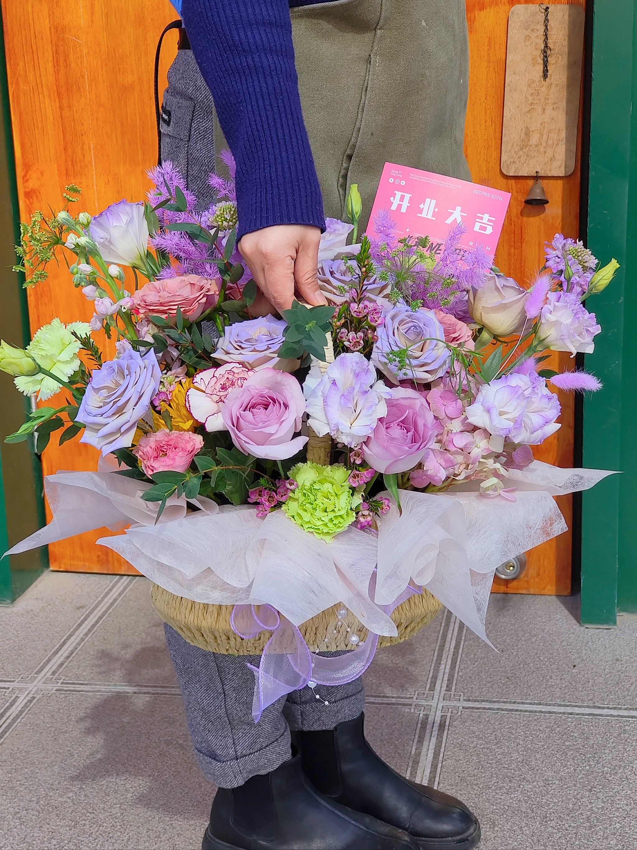 花篮#定制花束#点缀生活的鲜花#手提篮#开业花篮#紫色系花束#小众花束