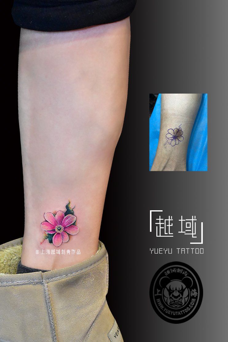 樱花脚踝疤痕遮盖纹身图案