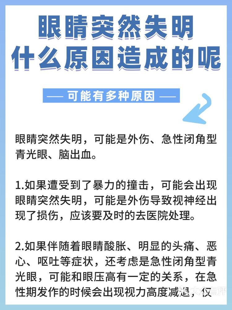 眼睛突然失明什么原因造成的-大众点评